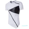 Offre spéciale T-shirt hommes personnalité couture longue Patchwork en cuir fermeture éclair T-shirt hommes Hiphop à manches courtes palangre décontracté haut T-shirt