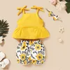 2020 Newborn Baby Girl Clothes Summre Infant Toddler Kids Clothing Set Strap Tops Shorts Headband 3PCS Floral Print Outfit 0-18M