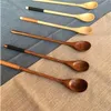 Punho longo de enrolamento de madeira Cocktail Spoons Multifuncional Colher Agitador presente Louça Ferramentas de Beber Log Retro Estilo 2 55jm F2