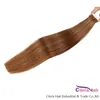 6 kastanjbrun rak tejp i remy mänskliga hårförlängningar osynliga starka dubbelsidiga limband på sömlös PU -hud weft