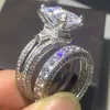 Choucong splitternya vintage smycken 925 sterling silver parringar Princess Cut Stora Topaz Eiffeltorn Kvinnor Bröllop Bröllopsring Set