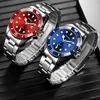 赤黒の時計フルステンレス鋼メンズ腕時計高品質防水メンズクォーツ時計トップブランドマンアワー B3652