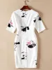 Lotus Print Women Sheath Dress Round Neck Kortärmad Klänningar