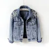 Spring Autumn Woman Basic Coats Women Denim Jacket Pearls Beading Fashion Jeans Coat Loose Long Sleeve Jackets W1021