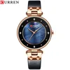 Curren Women Watches Top Leather Strap Wristwatch pour les femmes Clock Blue Horloge Elegant Quartz Dames Watch1206G2429472