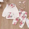 Un sweat à capuche pour les filles filles solides à manches longues à capuche enfants vêtements décontractés bébé tenues pantalons floraux avec bandeau DHL 10 pièces