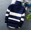 Moda-Men Pullover Turtleneck Sweater Inverno de Inverno de Malha de Manga Longa Cor-Blocking Striped Sweater Stress Trendy Moda Estilo Slim