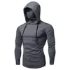 Mens Gym Tunna Hoodie Långärmad Hoodies Med Mask Tröja Casual Splice Stor Open-Forked Mask Hoodie Sweatshirt Hooded Tops