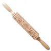 Embossing Rolling Pin Merry Christmas Decorations Cookies Biscuit Fondant Cake Dough Gegraveerde Roller Elanden Houten Bakvormen GGA3680