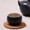 6Pcs/ Drink Coasters Set for Kungfu Tea Accessories Round Tableware Placemat Dish Mat Rattan Weave Cup Mat Pad Diameter 8Cm