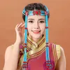 Long pompon costume mongol accessoires femmes festival fête coiffure belle danse cheveux accessoires princesse cosplay chapeaux