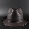 Mistdawn hochwertiges Leder Herren Fedora Trilby Hut Gentleman Winter Panama Cap1