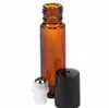 Vente chaude 1000 pcs/Lot 10 ml ambre rouleau sur bouteilles en verre pour huiles essentielles vide bouteille de parfum rechargeable avec capuchon noir rouleau en métal