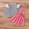 Kinderen Meisjes Rokken Gestreepte Ruche Tops Lange Mouw T-shirt Zuigeling Babykleding Peuter Meisjes Strap Jurk Kids Katoenen Kleding Sets