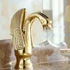 Basin Faucets New Design Swan Faucet Gold Plated Wash Basin Faucet Hotel Luxury Copper Gold Mixer Taps hot and cold Taps