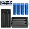 4er-Pack 11,1 W 3000 mAh wiederaufladbarer 18650-Akku, 3,7 V BRC Li-Ionen-Akku für Taschenlampe, Taschenlampe, Laser-Scheinwerfer + 2 x 18650 Dual-Ladegerät