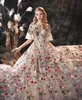 Fairy Evening Dresses Short Sleeve Lace Embroidery Sequin Prom Gowns 2020 Hollow Lace-up Back Sweep Train Special Occasion Dress