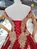 2021 Red and Gold Lace Ball Suknie Ślubne Suknie Ślubne Vestidos De Novia Corading Apple Crystal Off The Ramię Koronki Luksusowa sukienka ślubna