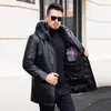 Mens Sheepskin Leather Jacket Fox Fur Collar Genuine Leather Coat And Jackets Hoodies Snow Jacket Real Fur Ovvercoat Windreaker Outerwear