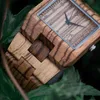 Bobo oiseau Rectangle Zebra Hommes Montres de montre en bois Top Montres de quartz avec bandes en bois complètes dans une boîte-cadeau