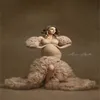 가장 최신 임신 한 여자 잠옷 루슈 루슈 얇은 얇은 솔리 럭셔리 나이트 가운 여성을위한 Tiered 스윕 기차 잠옷
