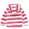 Children's Hooded Cardigan Coat för Baby Girls Boys Kläder Höst Kids Casual Fleece Warm Fur Tinken Striped Jacket Outwear M2678