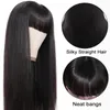 Pelucas de cabello sintético virgen brasileño con flequillo limpio Ninguna Pelucas delanteras de encaje Peluca hecha a máquina sin cola Resistente al calor Mujeres negras Larga recta