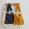 Novo- Bucket Bolsas Faux Fur Plush Cony cabelo bolsa de lona Feminino Top coreano senhoras Crossbody Bag