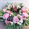 Flores decorativas grinaldas de 56 cm de rosa flor de rosa grinaldas home jardim parede peça central janela porta da frente pendurado no casamento de guirlanda falsa