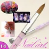 Large size Pink Marble Acrylic Powder Nail Brushe Dust Gel Nail Brush Sable Pen For Painting 3D NO.14 16 18 20 22 24