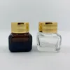 15G Amber Glas Lege Hervulbare Vierkante Cosmetische Potten Lege Gezichtscrème Lotion Lippenbalsem Opslag Container Zalfpotje Pot Fles met Gouden Deksels