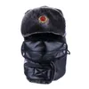 Bomberhatt ryska ushanka pu läder vinter trapper sovjet badge armé aviator troper nacke cover earfap snöskid med mask t2099