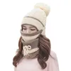 ビーニー/スカルキャップ2021女性帽子スカーフ冬セットキャップマスク襟の顔保護ガール寒い天気アクセサリーボールニットウール