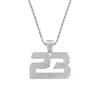 Hip Hop Micro Paved Cubic Zirconia Bling Iced Out Number 23 Pendants Halsband för män Rapper Smycken Guld Silver Färg