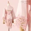 Летние кружевные свадьбы свадебное платье невесты бретемайд сплошной вышивка кимоно халат для женщин вскользь домашний ночное платье m l xl1