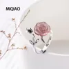 Miqiao Rose Flower Ring for Women Jewellery 925 Sterling Silver Justerbar Natural Stone Strawberry Crystal Kvinnlig Fashion3239226