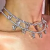 Iced out butterfly chokers diamant tennis kedjor halsband tofsels mode smycken kvinnor hip hop halsband