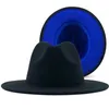 Simple Navy with Red Bottom Patchwork Panama Wool Felt Jazz Fedora Hats Women Men Wide Brim Party Cowboy Trilby Gambler Hat217q