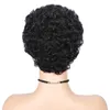 Kısa Kıvırcık İnsan Saç Peruk Siyah Kadınlar Için Remy Brezilyalı Saç Afro Curl Tutkalsız Pixie Kesim Ucuz İnsan Peruk Ücretsiz Kargo