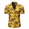 Plam Tree Print Hawaiian Aloha koszule 2020 Summer Modna Żółte koszule plaż
