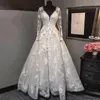 Vestidos de renda elegantes ilusão mangas compridas v vestido de noiva de capela de pescoço vestidos de noiva baratos