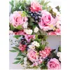 Dekorative Blumenkränze, 56 cm, künstliche Rose, Blumenkranz, Hausgarten, Wand, Herzstück, Fenster, Haustür, zum Aufhängen, gefälschte Garlan267N