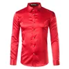 New Gold Silk Satin Shirt Men Chemise Homme 2020 Fashion Mens Slim Fit Long Sleeve Emulation Silk Button Down Dress Shirt Red