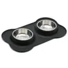 Prático Dog Bowls de água de aço inoxidável e alimentador alimento com Non Derrame Skid resistente tapete de silicone para animais de estimação filhote de cachorro