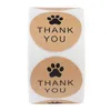 500pcs / roll Natural Kraft Paper Tack klistermärken Seal Etiketter Dog Paw Print 1 tums presentförpackning Stationery klistermärke