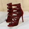 2020 Summer Fashion Women Peep Toe Mesh Gladiators Sandals 10cm Pencil High Heels Sandals Black Zippers Sexy Club Shoes