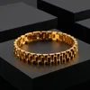 2020 Regalos de Navidad bling para hombres y mujeres, nuevo conjunto de joyas, conjunto de pulsera y anillo, pulsera de cadena de eslabones de oro de acero inoxidable, brazalete, tamaño 8 #