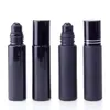 Essential Oil Perfume Bottle 10ml Black Glass Roll On Perfume Bottle With Obsidian Crystal Roller Thick Wall 10ml Black Glass Roll