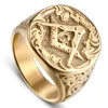 Cluster Rings Masonic Free Mason Ring For Men Gold Stainless Steel AG Freemason Freemasonry Jewelry Punk Men's Gift Size 8-13