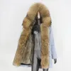 Kvinnors Fur Faux Bluenessfair 2021 Vattentät Vinterjacka Kvinnor Lång Parka Real Liner Coat Natural Raccoon Collar Warm Outwear